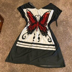 Elegant Black and Red Butterfly Dress